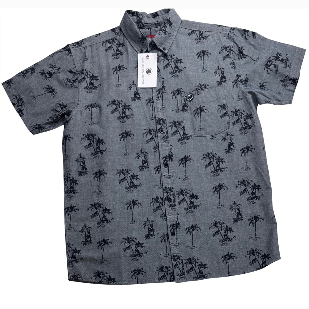 Southern Proper Mens Palm Social Shirt Grey Short Sleeve Small NWT